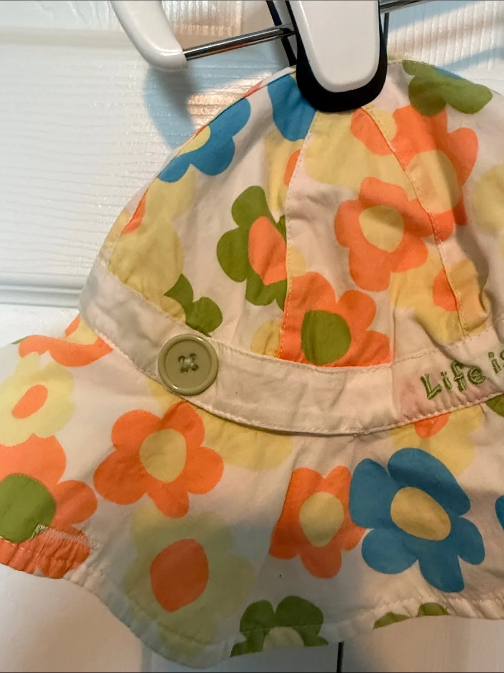 Life Is Good Kids Floral Sun Hat - Cream with Blue, Orange & Green Flowers